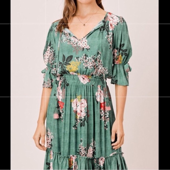 Lovestitch Flutter Sleeve Garden Floral Midi Dress - Picture 14 of 15